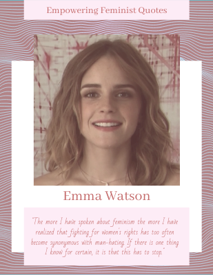 The more I have spoken about feminism the more I have realized that fighting for women's rights has too often become synonymous with man-hating. ―Emma Watson